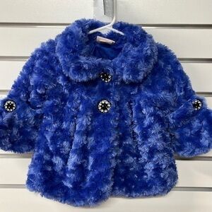 Little Lass‎ blue faux fur plush button up dress pea coat size 18 months